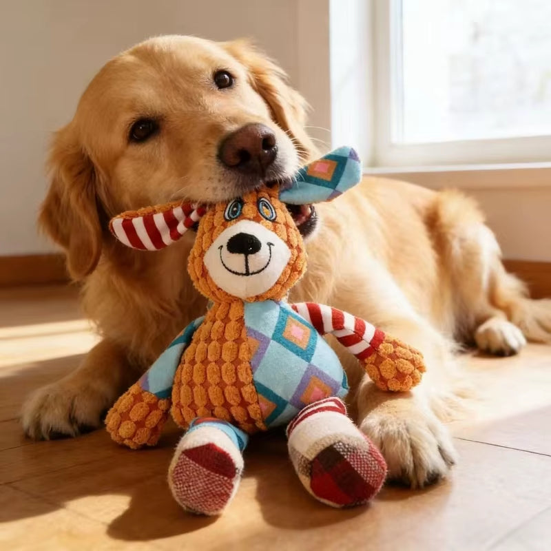 Dog Chew Toy Cute Animals Bite Resistant Interactive Squeaky Puppy Toy Teeth Cleaning Pet Plush Toy Pet Supplies